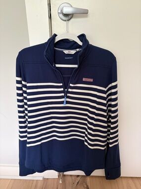 Vineyard Vines Women’s the Shep Shirt Navy and White Striped Half-Zip Sweater